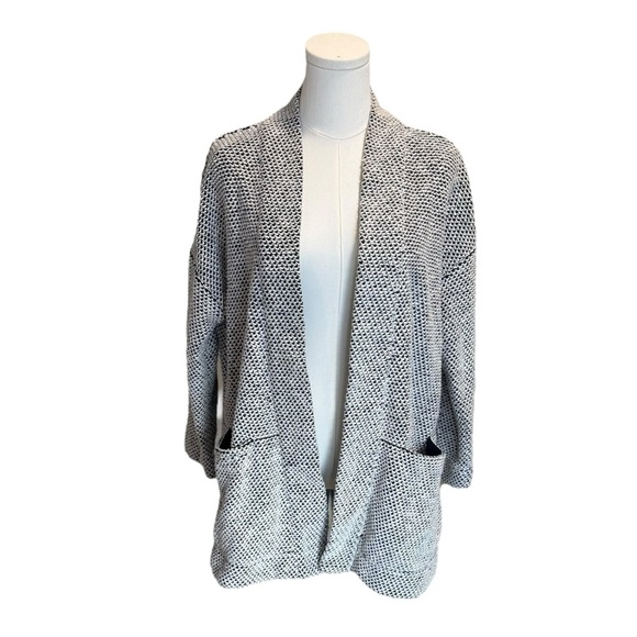 Marine Layer - Birdseye Cardigan in Black/White Contrast Gray Sweater Sz M - Picture 3 of 9